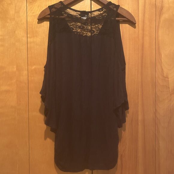 VIntage Deb-Sz L-Black Off Shoulder Dolman SleeveTop-Silver Beading-Fairy-Tunic - Picture 9 of 10